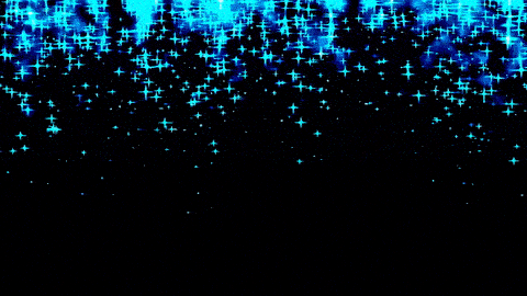 A gif of bright blue and teal stars falling from the top of a black background.